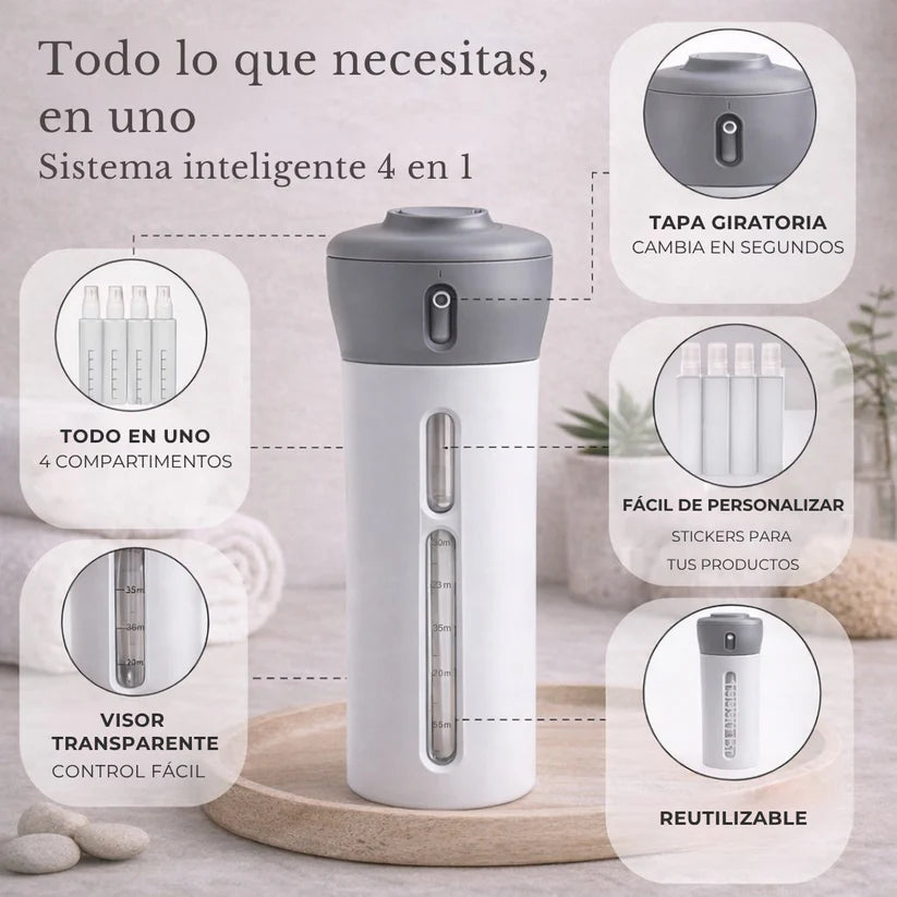 Dispensador Viajero 4 En 1  botellas de viaje portátiles