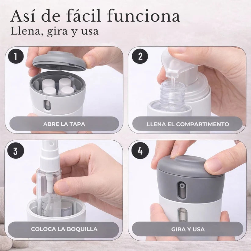 Dispensador Viajero 4 En 1  botellas de viaje portátiles